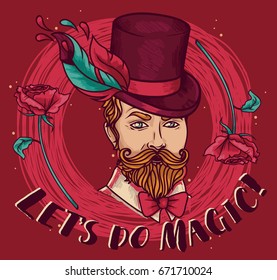 poster for magician perfomance in gypsy style, can be used for retro circus party, vector illustration
