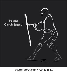 Poster of Mahatma Gandhi walking, 2nd october Gandhi Jayanti illustration design