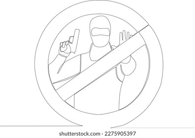 A poster of a man giving a stop terrorism sign. Anti-terrorism day one line drawing