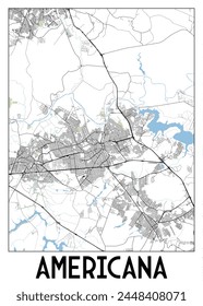 Poster map art of Americana, State of Sao Paulo, Brazil