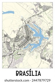 Poster map art of Brasilia, Federal District, Brazil