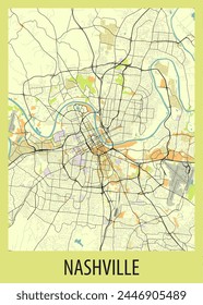 Poster map art of Nashville, Tennessee, USA