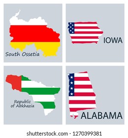 Poster map of regions in the world. Flag print map of USA for geographic themes. Hand-drawn map with states.