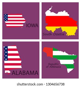 Poster map of regions in the world. Flag print map of USA for geographic themes. Hand-drawn map with states.