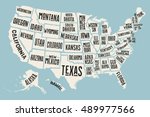 Poster map of United States of America with state names. Print map of USA for t-shirt, poster or geographic themes. Hand-drawn colorful map with states. Vector Illustration