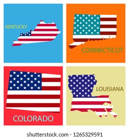 Poster map of United States of America with state names. Flag print map of USA for geographic themes. Hand-drawn map with states.