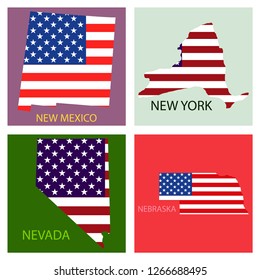 Poster map of United States of America with state names. Flag print map of USA for geographic themes. Hand-drawn map with states.