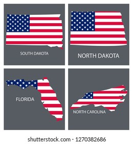 Poster map of United States of America with state names. Flag print map of USA for geographic themes. Hand-drawn map with states.
