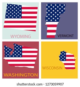 Poster map of United States of America with state names. Flag print map of USA for geographic themes. Hand-drawn map with states.