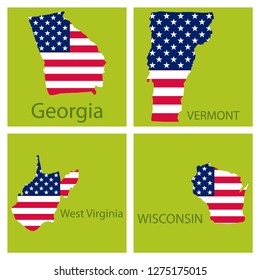 Poster map of United States of America with state names. Flag print map of USA for geographic themes. Hand-drawn map with states.