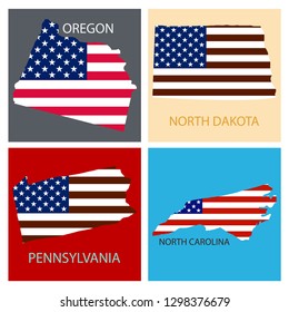Poster map of United States of America with state names. Flag print map of USA for geographic themes.