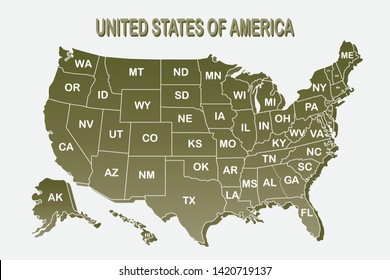 Poster map of United States of America with state on the white background. Print map of USA for t-shirt, poster or geographic themes. Vector Illustration
