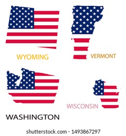 Poster map of United States of America with state names. Flag print map of USA for geographic themes. Hand-drawn map with states.