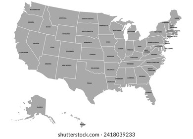 Poster map of United States of America with state names.