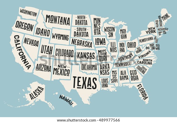 Poster Map United States America State Stock Vector Royalty Free