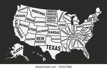 Poster map of USA with state names. United States of America map. American background.