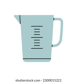 Poster with a measuring cup - bartender tool. Hand drawn vector illustration isolated on white background. Icon. Cocktail shaker bar equipment. Party concept.