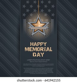 Poster for Memorial Day. Remember and honor. Federal holiday in the United States. Festive card with gold star on an elegant gray background. Vector illustration