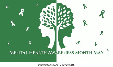 Poster for Mental Health Awareness Month with human heads and ri