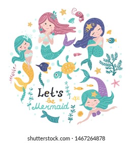 Poster with mermaids and lettering