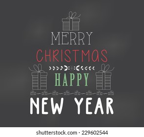 Poster merry christmas happy chalk color
