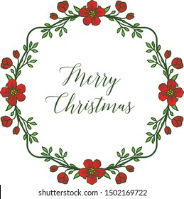 Poster merry christmas, motif of red flower frame. Vector