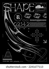 Poster with metallic liquid. Abstract print with noise, for streetwear, print for t-shirts and sweatshirts on a black background