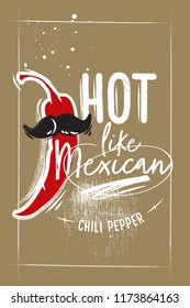 Poster with Mexican chili pepper on charcoal kraft background and Lettering 