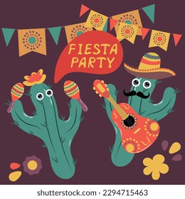 Poster for a Mexican party with funny cacti