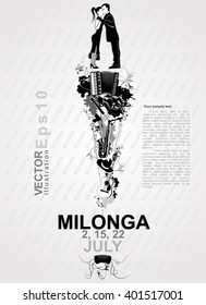 Poster for the  milonga. Advertisement of the tango dance. The social dance Argentina tango.