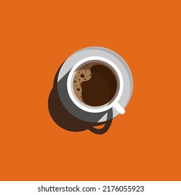 Poster With Minimal Design. A Cup Of Coffee On An Orange Background. View From Above.