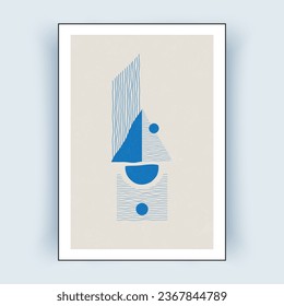 Poster with minimal geometric design. Vector template with elements of primitive shapes. Wall art modern hipster style. 