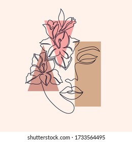 Poster with minimal woman face and geometric figures.