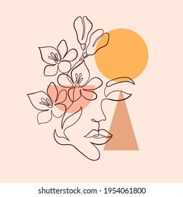 Poster with minimal woman face on light background.
