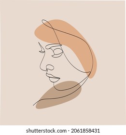 Poster with minimal woman face. One line drawing style.