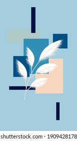 Afiche de estilo moderno minimalista con formas geométricas, hojas de planta con textura. Puede agregar texto. Diseño para decoración de pared, embalaje, postales, publicidad. Ilustración del vector