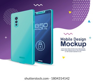 poster mobile design mockup, realistic smartphone mockup with padlock security vector illustration design