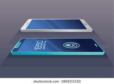 poster mobile design mockup, realistic smartphones mockup vector illustration design