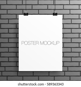 Poster mock up. White blank mock up sheet with binders. 