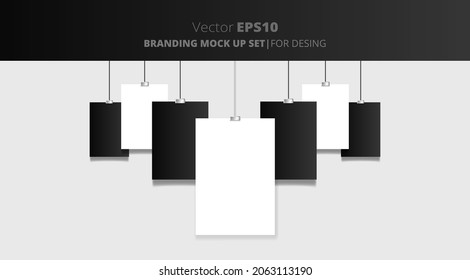 Poster mockup A4 vector paper frame with paper clip