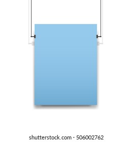 Poster mockup. Blue large poster mockup on white wall