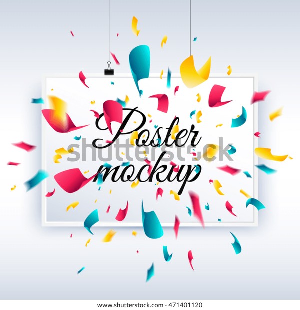 Download Poster Mockup Confetti Explosion On Light Stock Vector Royalty Free 471401120