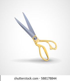 poster mock-up with golden scissors isolated on white background.EPS 10