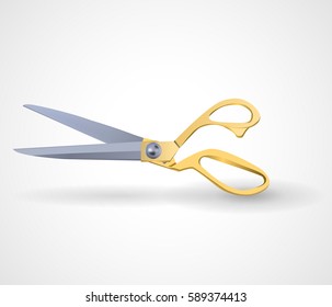 poster mock-up with golden scissors isolated on white background. EPS 10