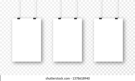 Poster mockup isolated on transparent background. Realistic blank poster template. Set of vertical frame mockups hanging on the wall. Vector