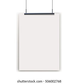 Poster mockup. White large poster mockup on white wall