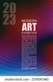 Poster for modern art exhibition,   with abstract gradient and holographic sphere wireframes 