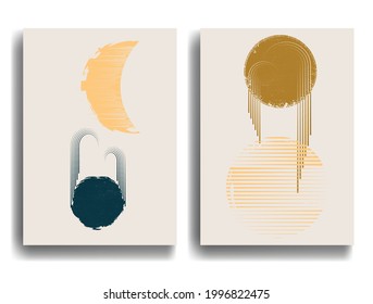 Poster mit Mond und Bogen im Boho-Stil. Geometrische Grunge-Formen in Form von Grunge. Minimales Design mit grandiosen Elementen. Trendy Broschüre . Vektorgrafik .