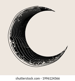 Poster with moon in Boho style. Grunge textured geometric shapes  .Minimal design with grange elements . Trendy brochure . Vector illustration .
