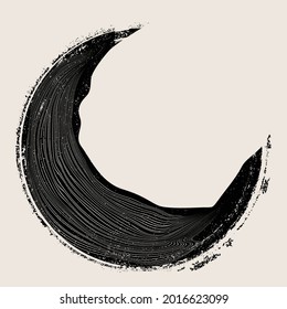 Poster with moon in Boho style. Grunge textured geometric shapes  .Minimal design with grange elements . Trendy brochure . Vector illustration .